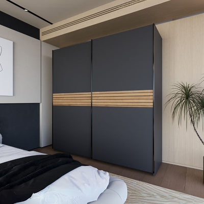 Armadio Metropol 2 ante scorrevoli colore antracite con inserti rovere