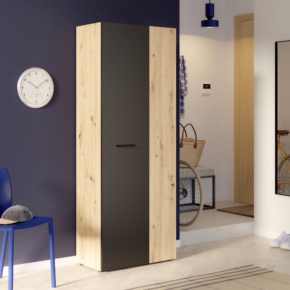 Armadio multiuso Teodoro 2 ante con ripiani struttura rovere e 1 anta nero