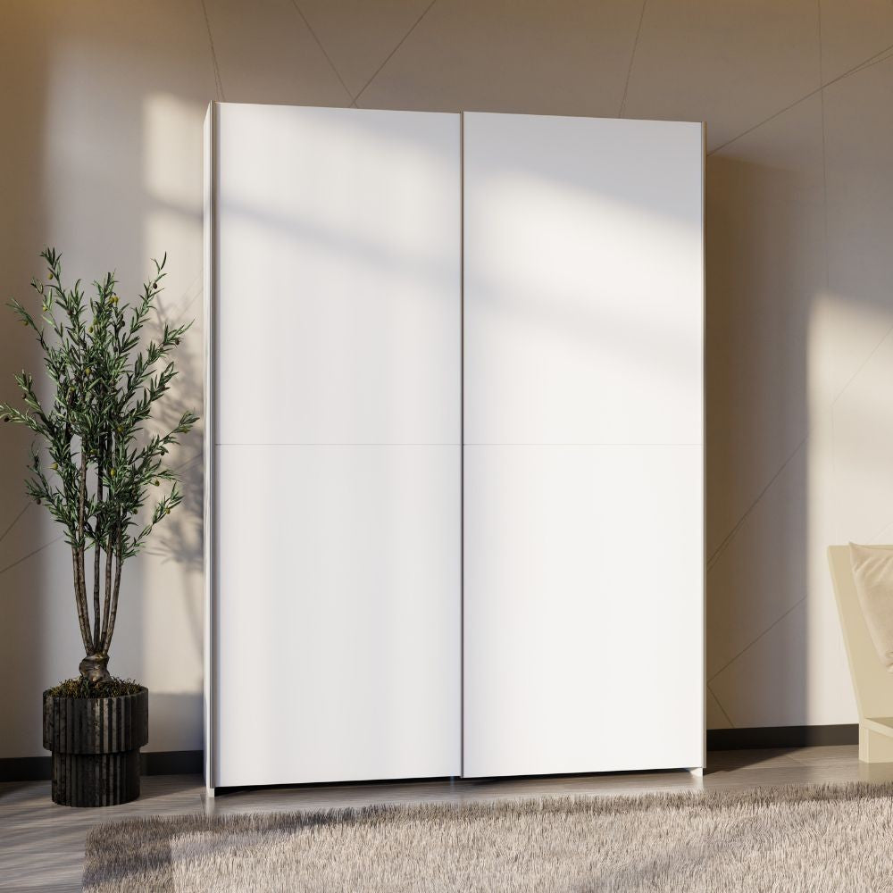 Armadio Callia 2 ante battenti bianco e 2 ante scorrevoli con specchio 200.1x61.2xH210.5 cm.