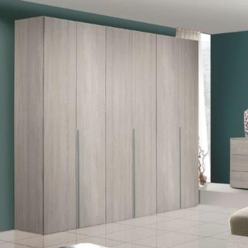 Armadio Urano 6 ante battenti olmo perla con maniglia alluminio