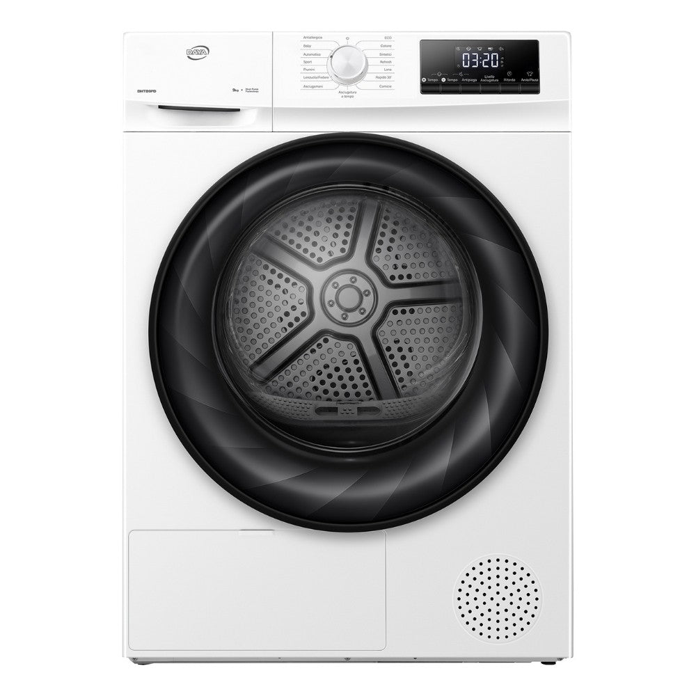 Asciugatrice Daya DHTD9PD 9 kg pompa di calore con rotazione bidirezionale e sensore umidità bianco classe D