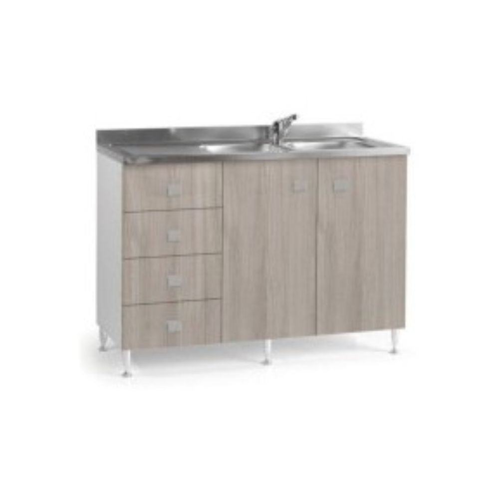 Base lavello 120 con cassettiera a sinistra colore olmo