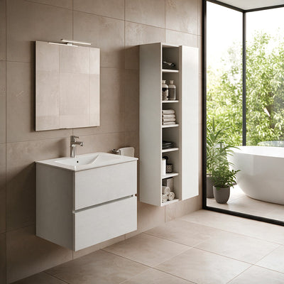 Mobile bagno con lavabo e specchio da 60 bianco frassinato