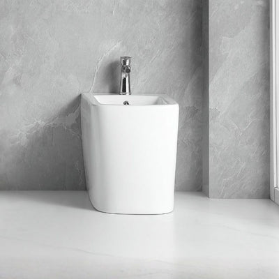Bidet a pavimento filo muro FB54D in ceramica 54x36x42H cm bianco