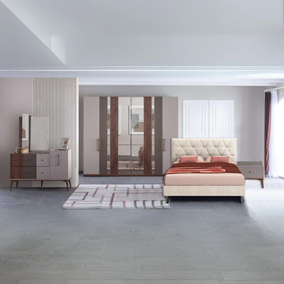 Camera da letto Pastel in colore beige, noce e dark coffee