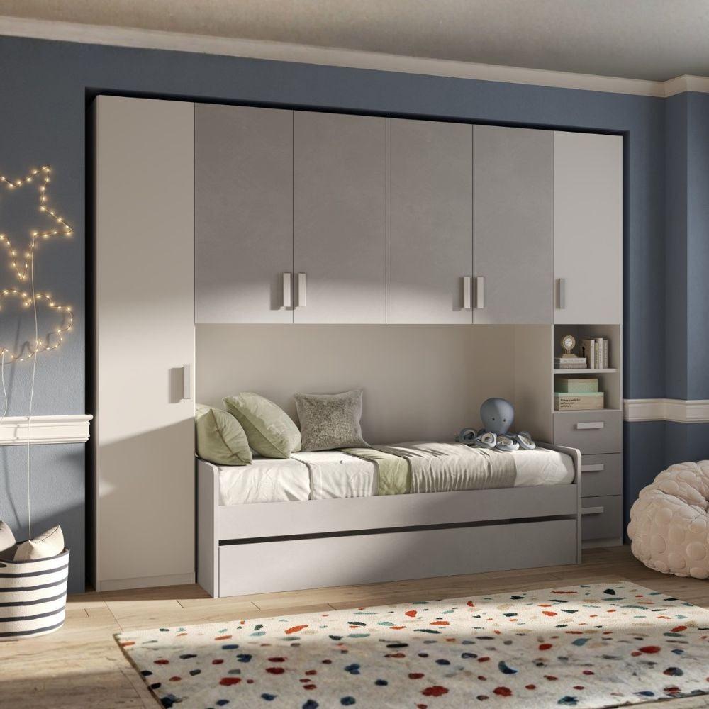 Cameretta a ponte Gilbert bianco opaco e gesso con letto estraibile