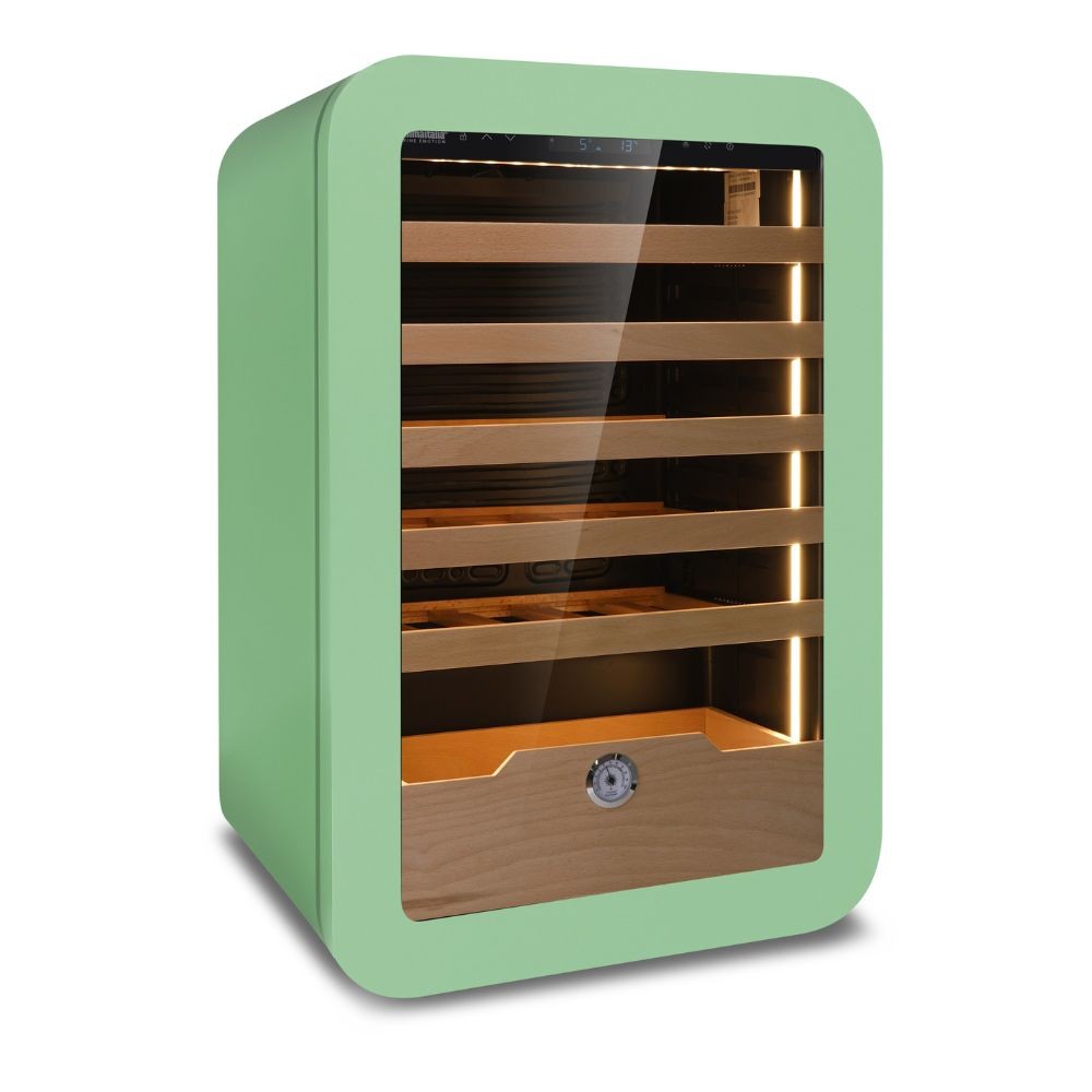 Cantinetta Vinarius 40 ventilato con 5 mensole in legno con guide telescopiche in colore verde classe G