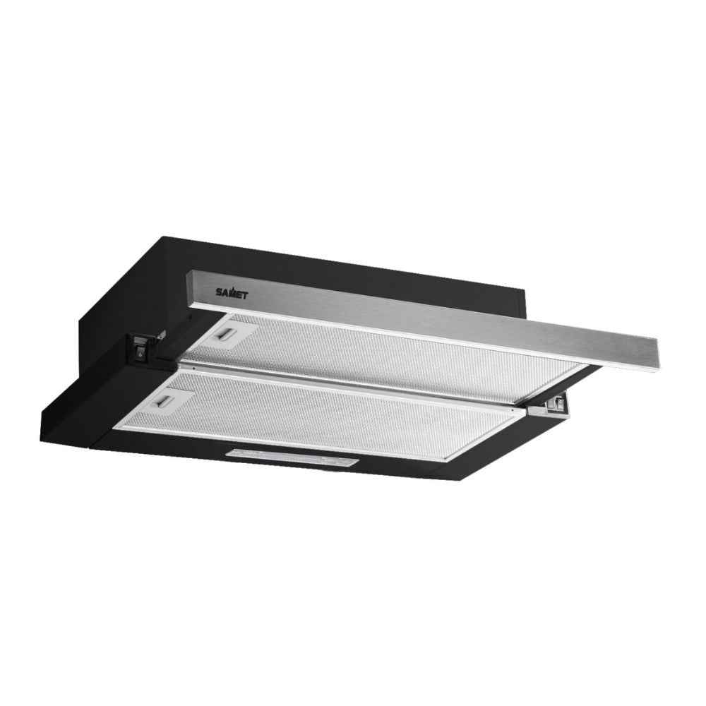 Cappaintegrata Samet New Slim sottopensile potenza aspirante 250 m3/h luce led 60 cm nero con frontalino inox