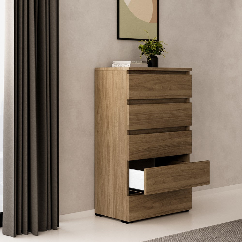 Cassettiera noce naturale 5 cassetti 75x40x127H