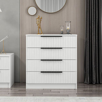 Cassettiera Kale 4 cassetti effetto cannettato bianco con maniglie nere