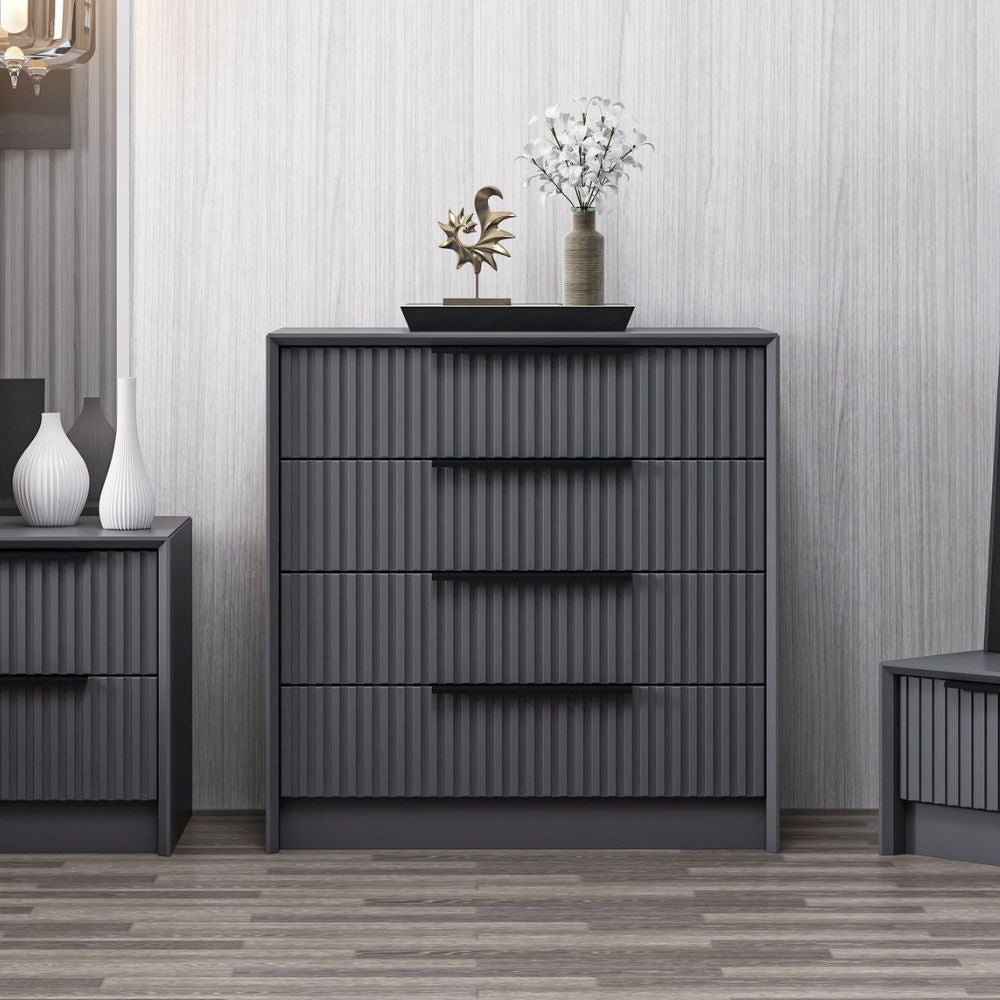 Cassettiera Kale 4 cassetti incassati effetto cannettato colore antracite