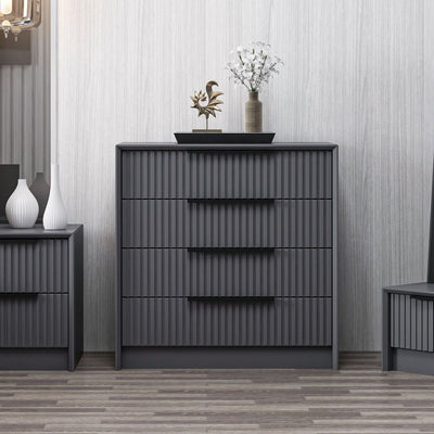 Cassettiera Kale 4 cassetti incassati effetto cannettato colore antracite