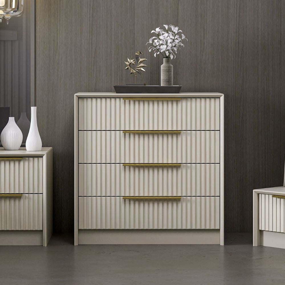 Cassettiera Kale 4 cassetti incassati effetto cannettato colore cashmere