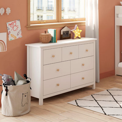 Cassettiera Max 4 cassetti e 3 cassettini in legno massiccio colore bianco