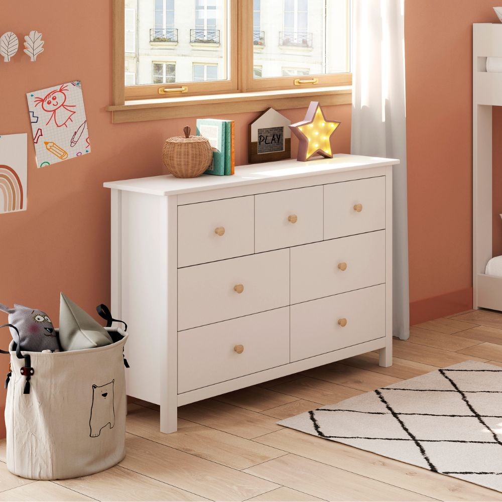 Cassettiera Max 4 cassetti e 3 cassettini in legno massiccio colore bianco