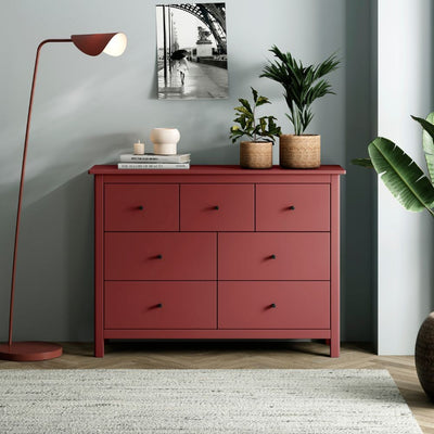 Cassettiera Misti con 4 cassettoni e 3 cassettini in legno massiccio bordeaux