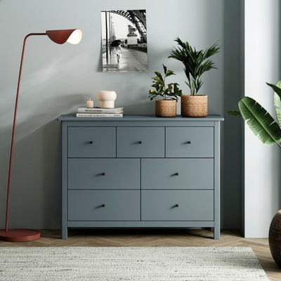 Cassettiera Misti con 4 cassettoni e 3 cassettini in legno massiccio verde cachi