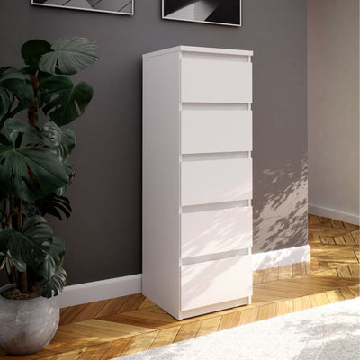 Cassettiera Morgan 5 cassetti 41.8 x 42.2 x H 128 cm. colore bianco opaco