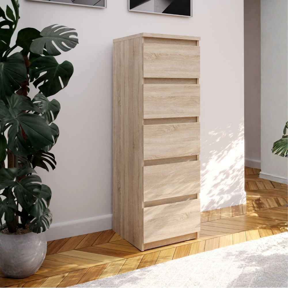 Cassettiera Morgan 5 cassetti 41.8 x 42.2 x H 128 cm. colore rovere