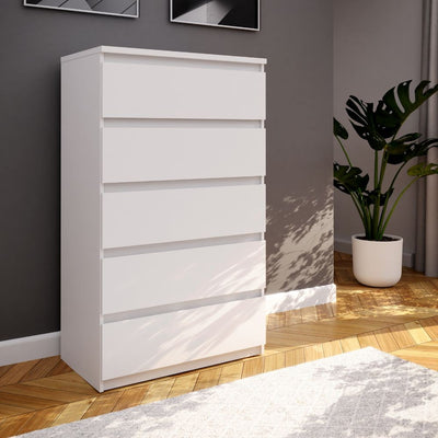 Cassettiera Morgan 5 cassetti 77.2 x 42.2 x H 128.1 cm colore bianco opaco