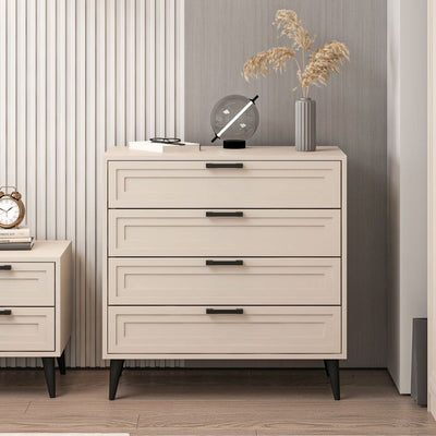 Cassettiera Prime 4 cassetti colore cashmere con maniglie e piedini neri