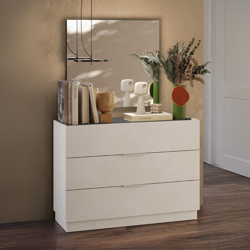 Comò Musto 3 cassetti colore cashmere e antracite