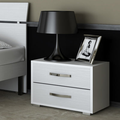 Comodino 2 cassetti 52x36x43H bianco frassinato