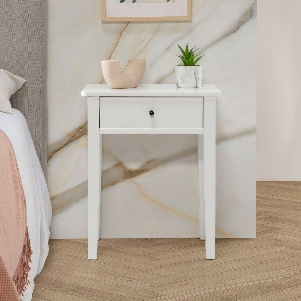 Comodino Bart in legno massiccio 1 cassetto colore bianco