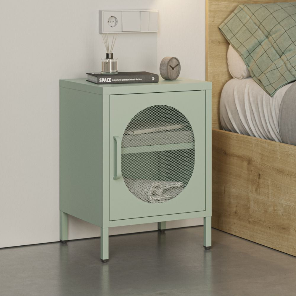 Comodino Diora in metallo con 1 anta colore verde menta