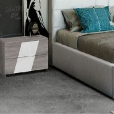 Comodino Mania 2 cassetti grigio e bianco laccato
