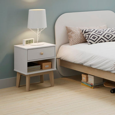 Comodino per cameretta Esteban 1 cassetto in legno massiccio colore bianco
