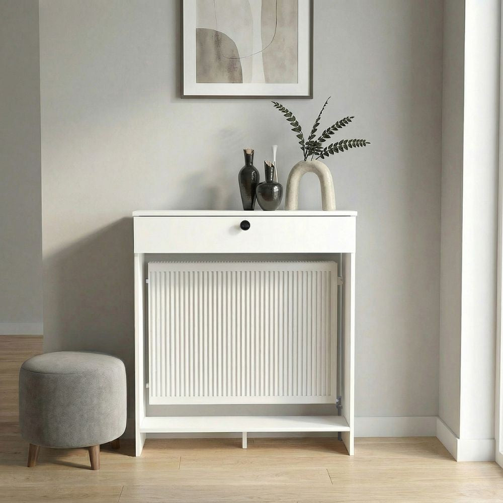 Consolle copri termosifone Opelya 90 cm. con anta a ribalta colore bianco