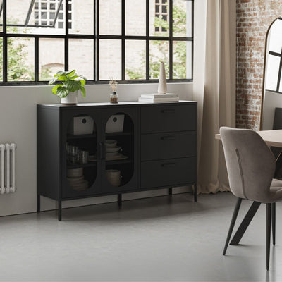 Credenza Doria 2 ante e 3 cassetti in metallo colore nero