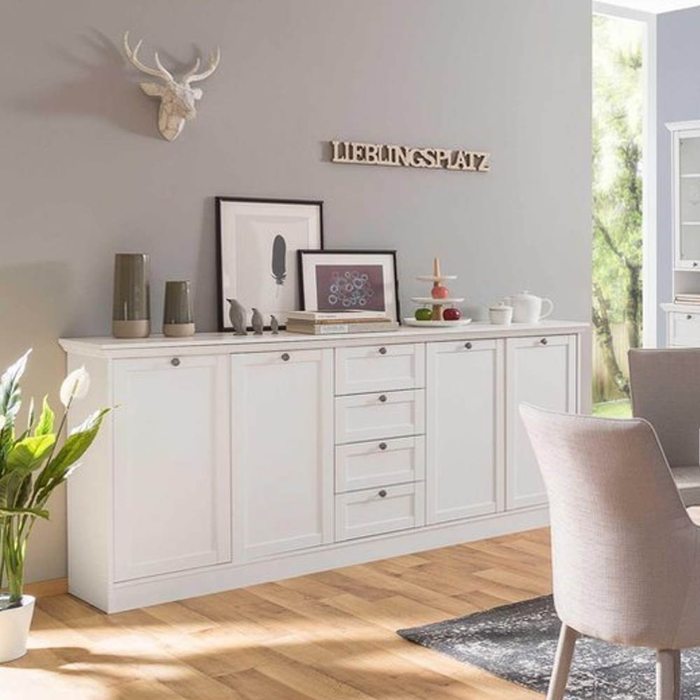 Credenza Landwood 52 con 4 cassetti e 4 ante in bianco opaco