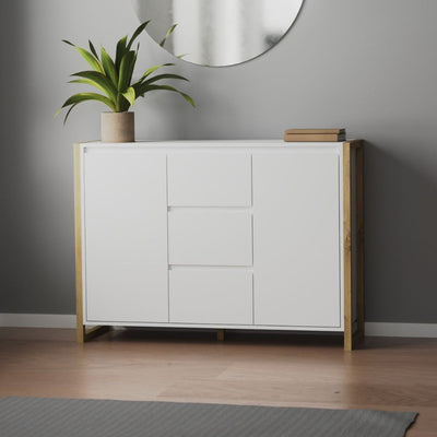 Credenza New Denver2 con 3 cassetti e 2 ante battenti in bianco e rovere