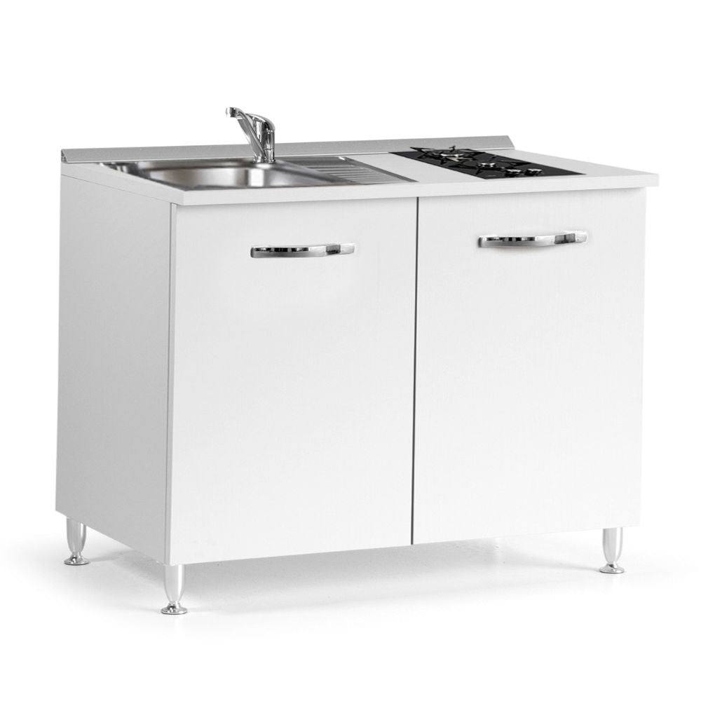 Cucinino 120 cm 2 ante bianco larice lavello e piano cottura in vetroceramica 120x60x85H