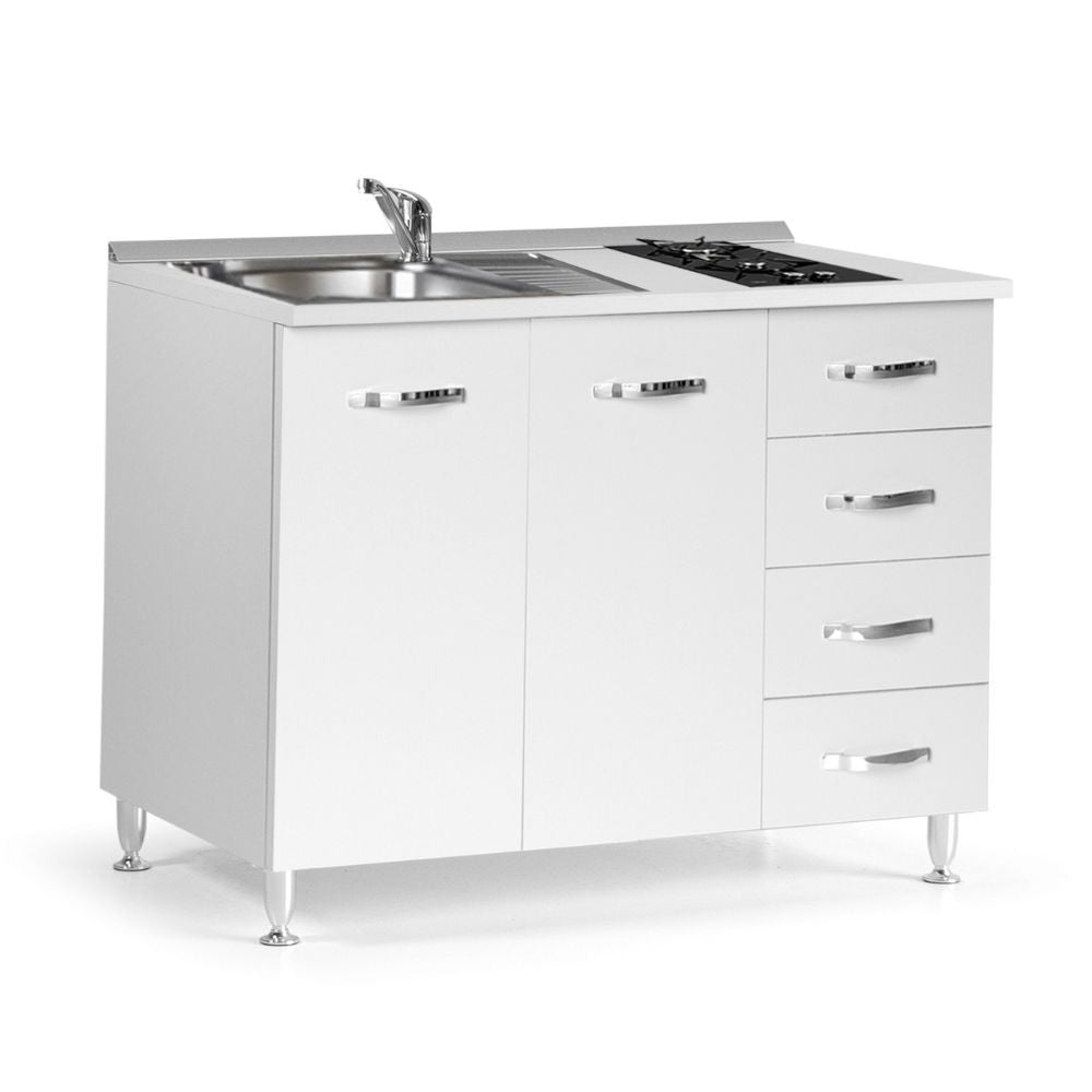 Cucinino 120 cm 2 ante e cassettiera e piano cottura in vetroceramica bianco larice 120x60x85H