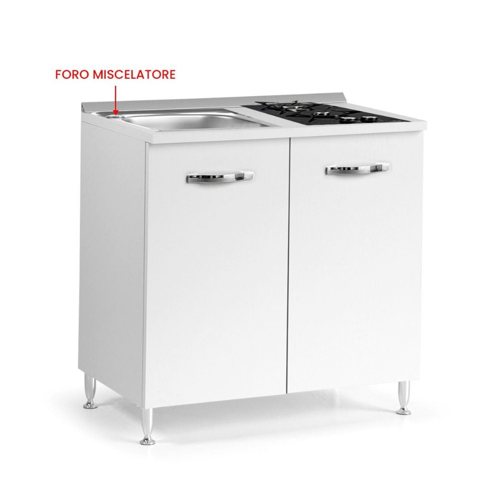 Cucinino 80 cm 2 ante bianco larice lavello e piano cottura a gas 80x60x85H