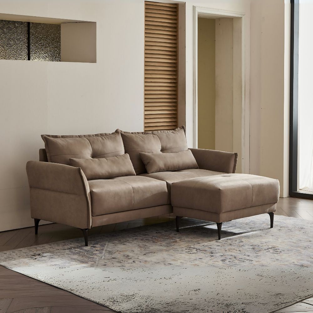 Divano 3 posti Nutmeg con pouff in tessuto Mia 103-05 beige