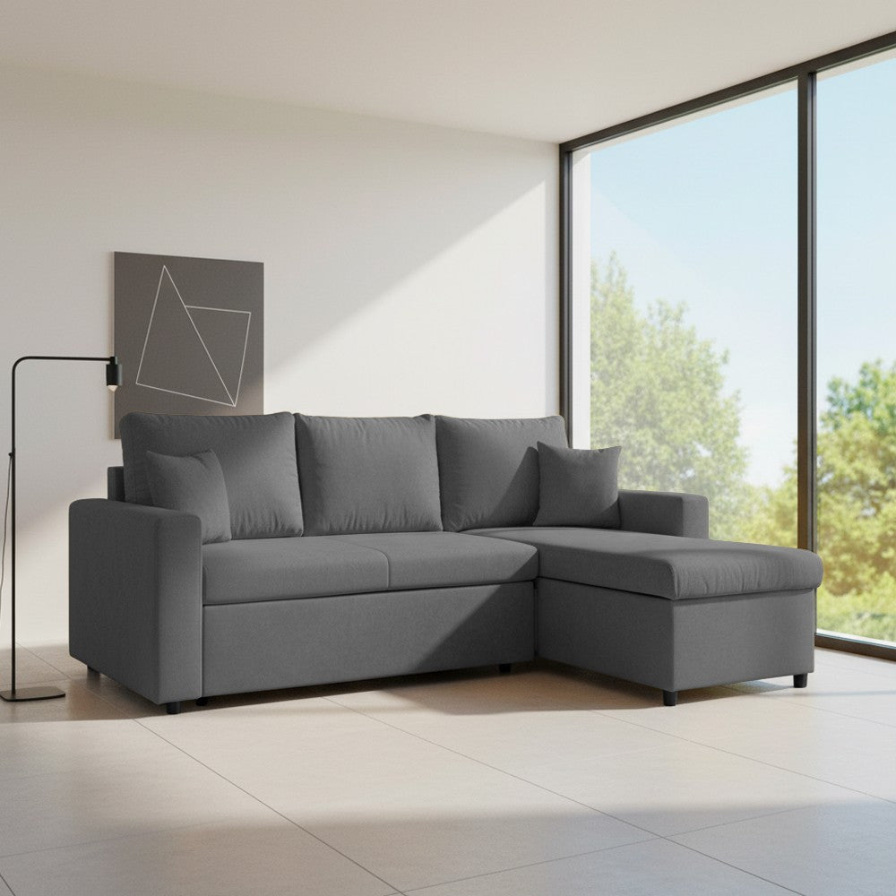 Divano angolare con penisola reversibile Golf e letto estraibile in tessuto Verita 88 grigio scuro