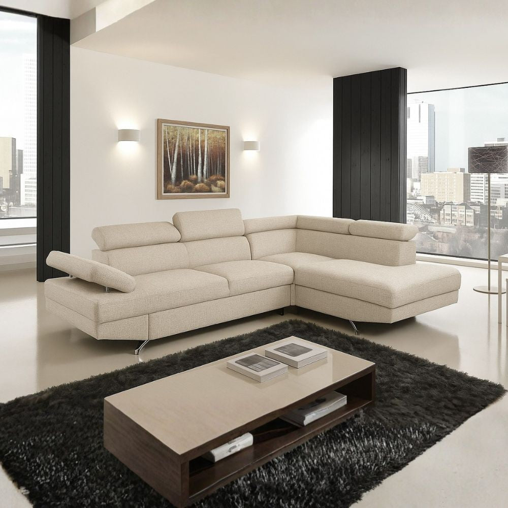 Divano angolare destro Julie con letto estraibile e contenitore in tessuto Barrel 04 beige