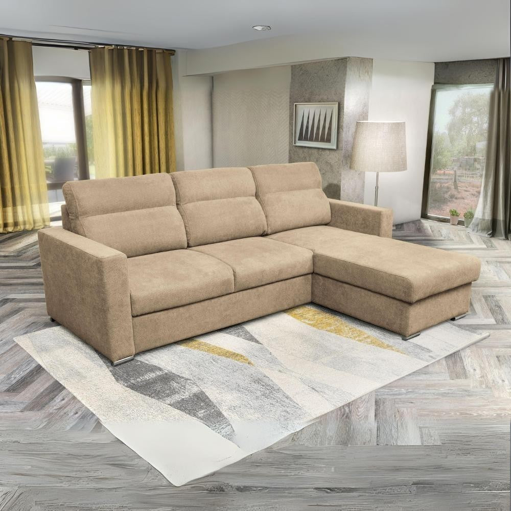 Divano angolare Kendall con penisola reversibile letto estraibile cappuccino Barrel 09