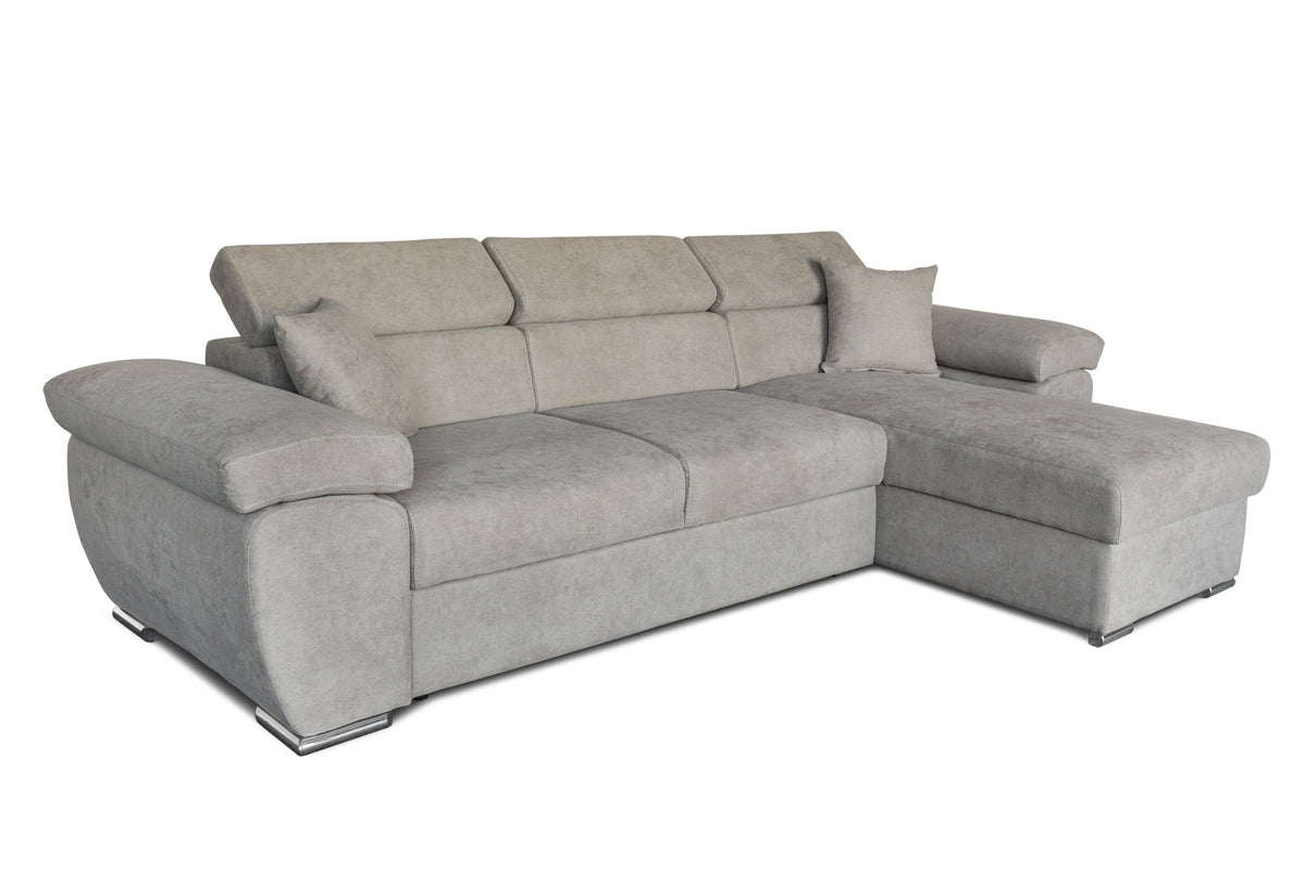 Divano Como II con penisola contenitore in tessuto giulia9713 grigio