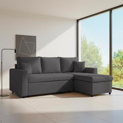 Divano con penisola contenitore reversibile Golf Standard e letto estraibile in tessuto Enjoy 24 grafite