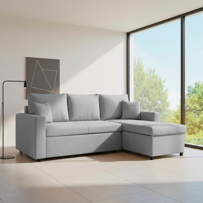 Divano con penisola contenitore reversibile Golf Standard e letto estraibile in tessuto Verità 81 grey