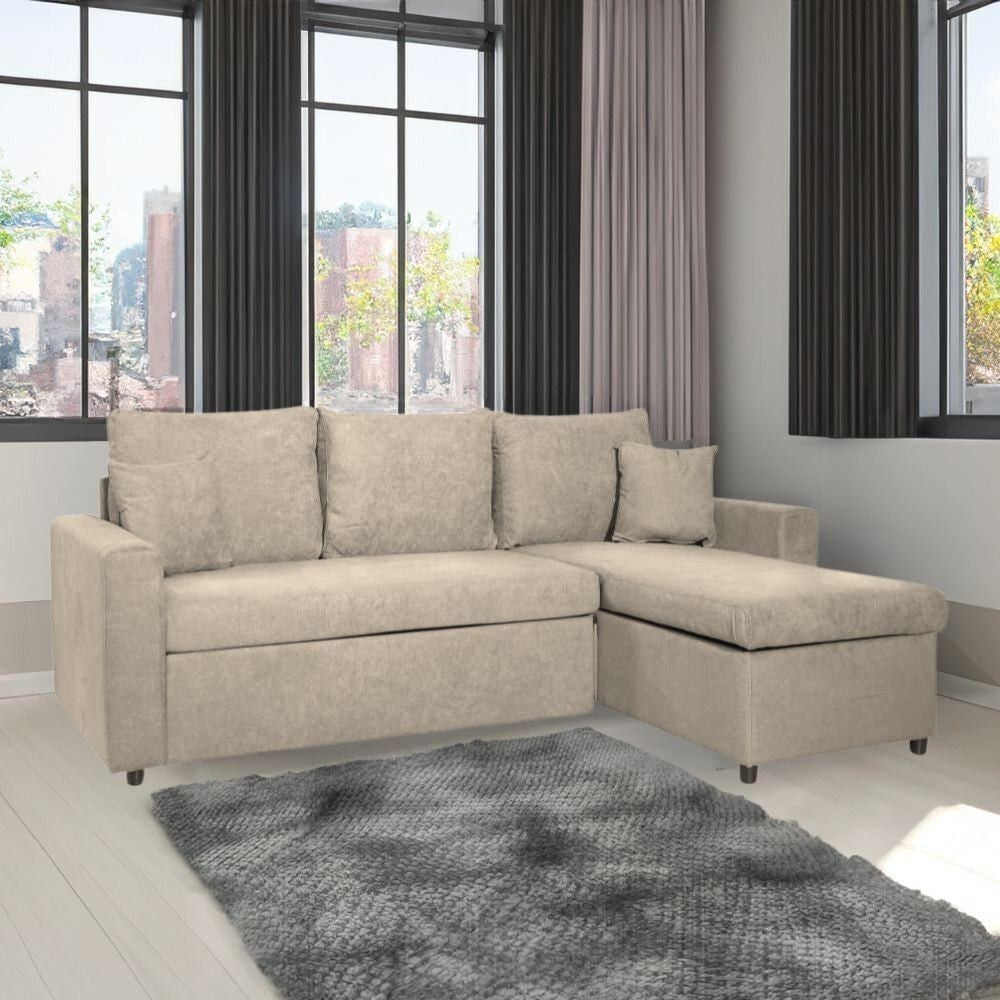 Divano con penisola reversibile Golf e letto estraibile tessuto cappuccino Barrel 09