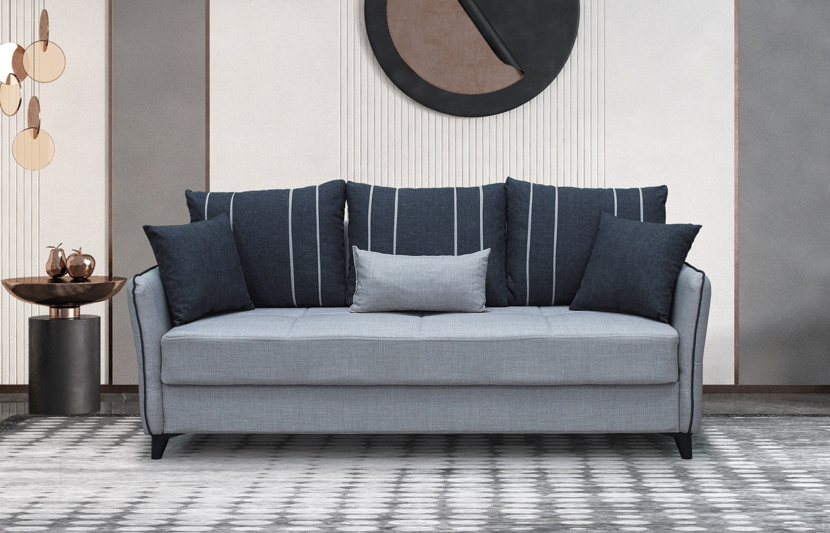 Divano letto contenitore Panama 3 posti colore grigio chiaro 51-002 e cuscini grigio scuro