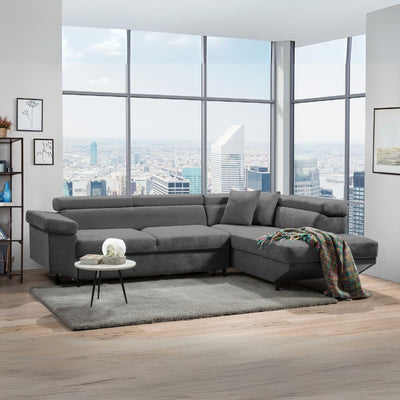 Divano letto Denver con penisola contenitore destra in Degas 92 grigio