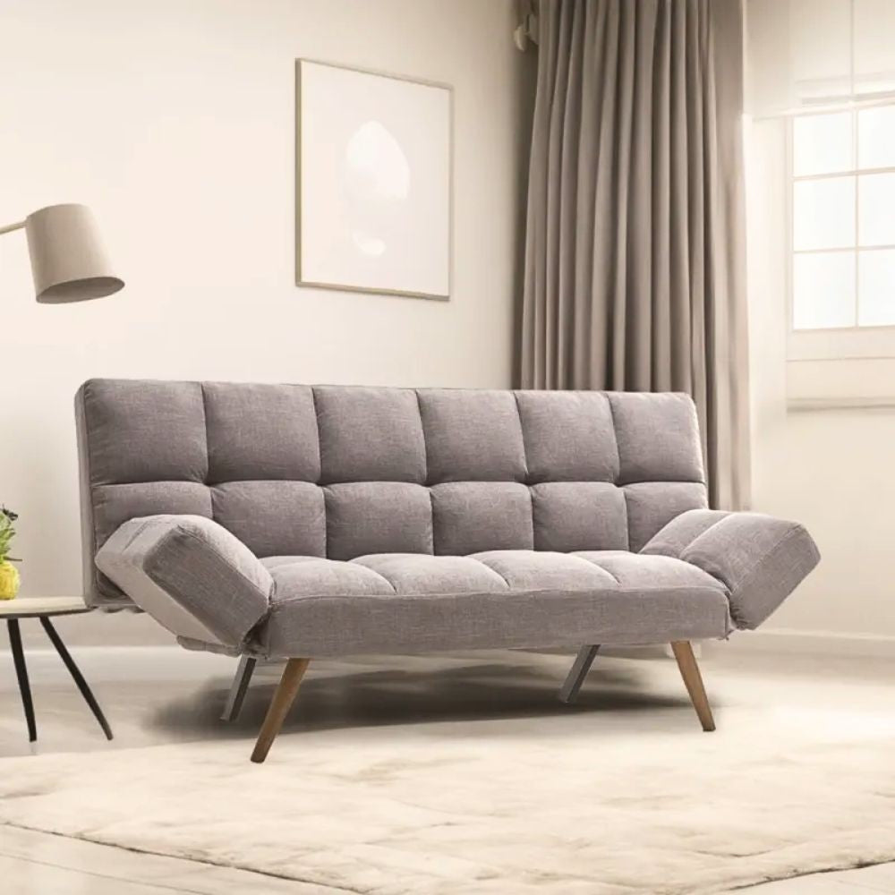 Divano letto Dube con braccioli pieghevoli in tessuto grigio