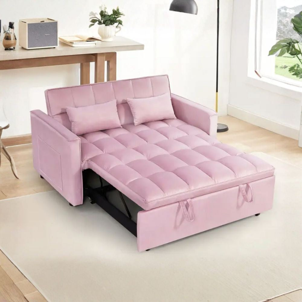 Divano letto Eiri 2 posti in vellutino rosa